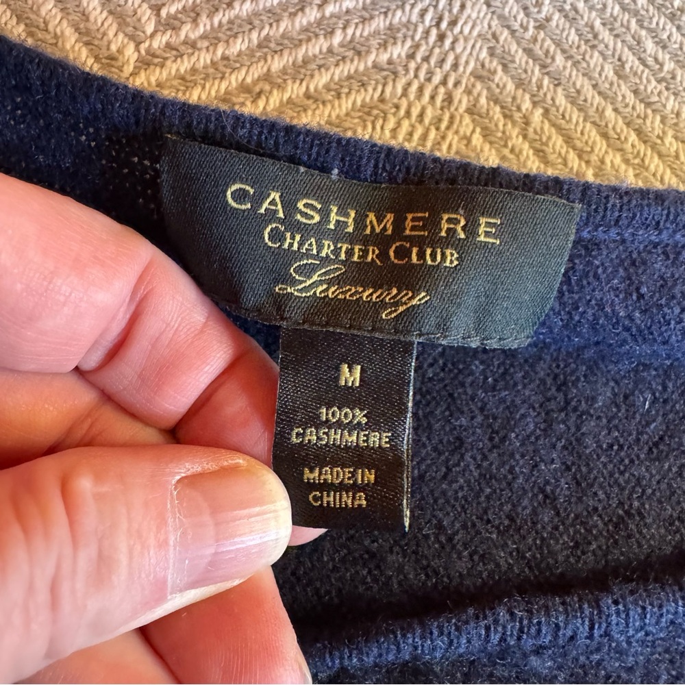Women's Charter Club Cashmere Sweater High Low Hem, Navy, Size M - Picture 4 of 8
